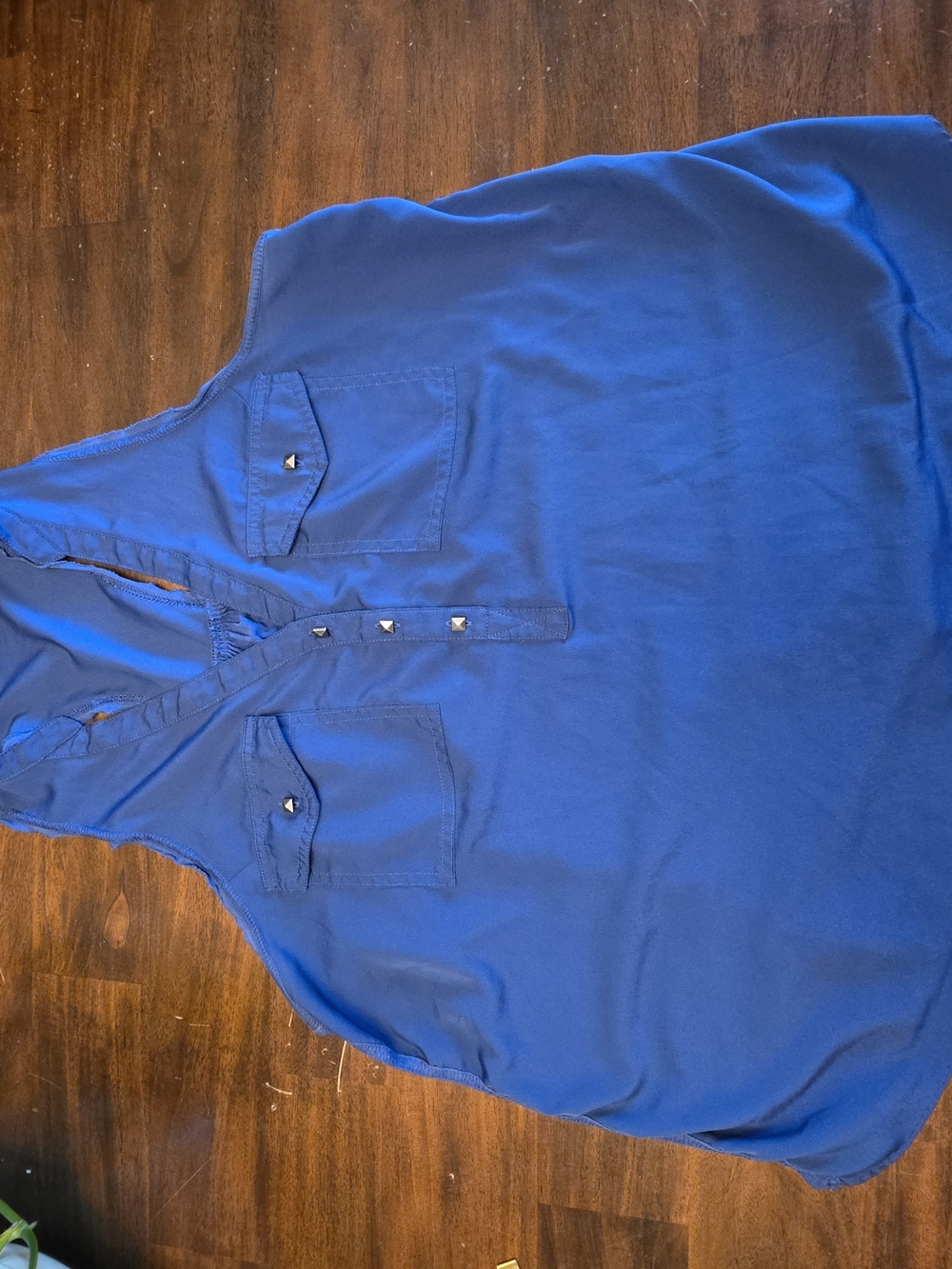 Rock & Republic Royal Blue Sleeveless Button-Down Blouse - Size Large